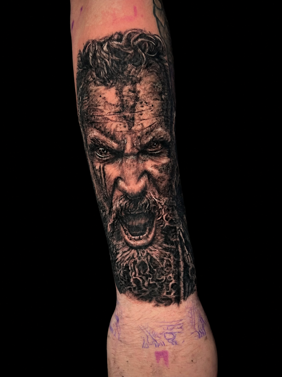 Black and grey portrait tattoo by Dave